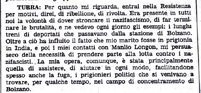 Perché vi siete unite alla resistenza? Risponde Turra 